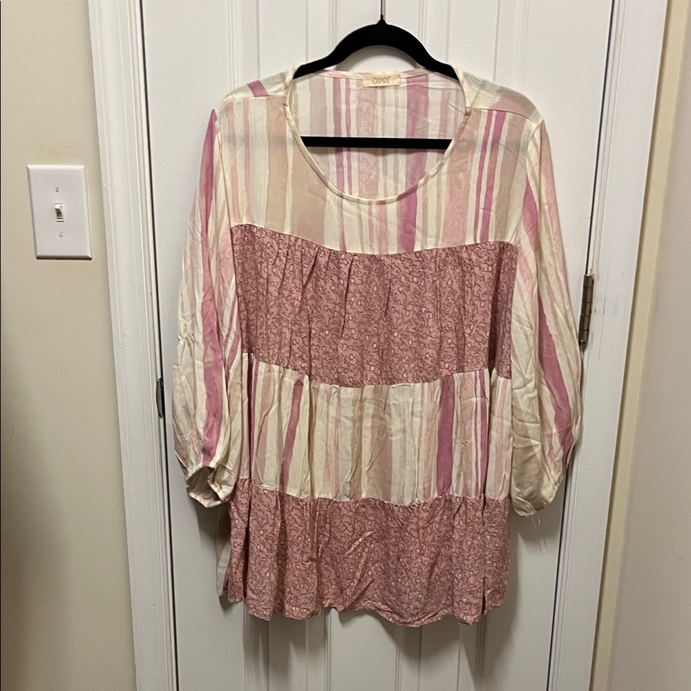ODDY Pink and Cream Striped Blouse